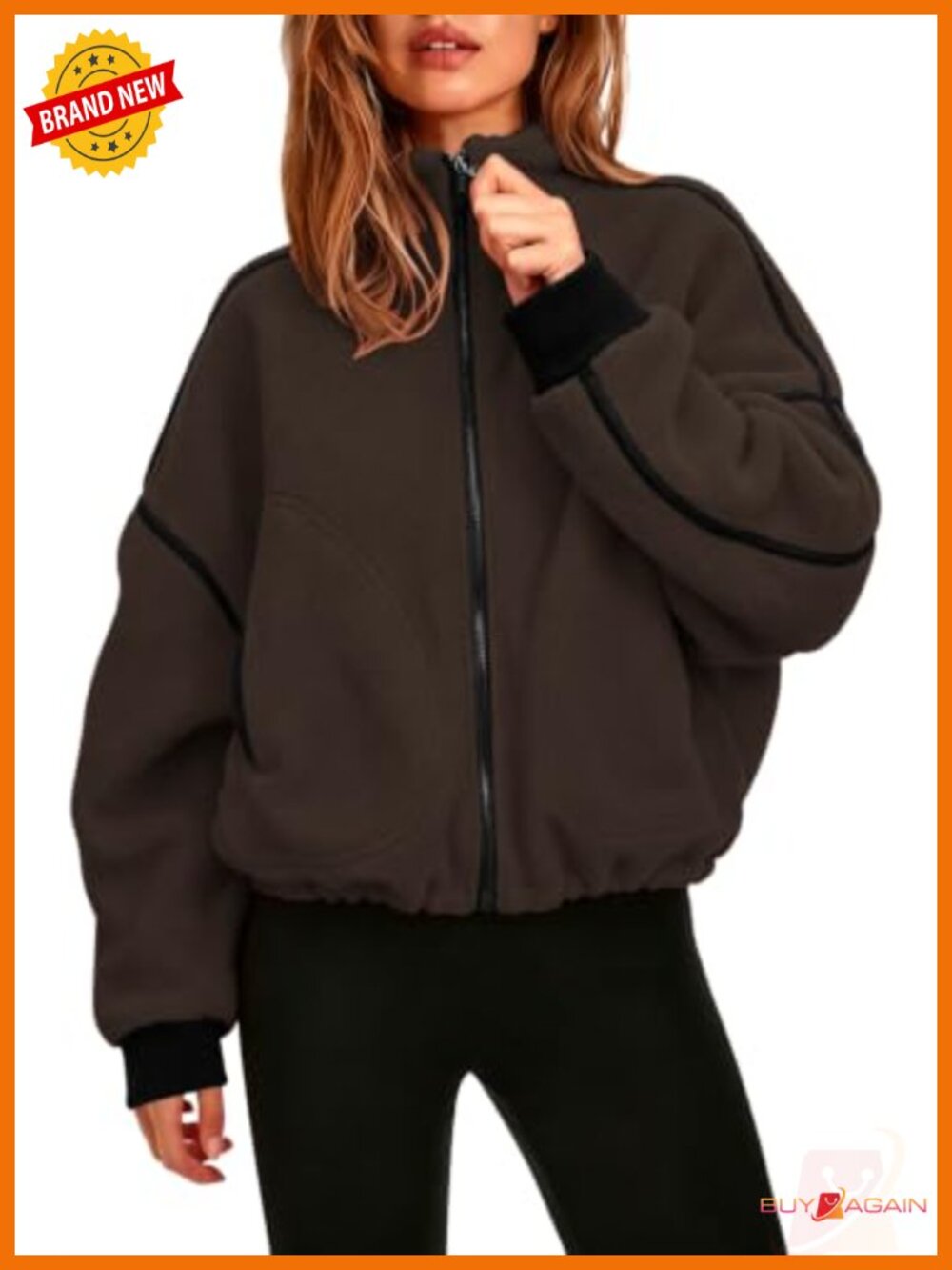 Fleece Jacket Cropped Full-Zip Stand Collar Warm Oversized Sherpa
